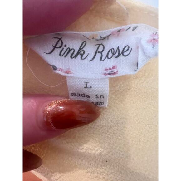 PINK ROSE SHORT BELL SLEEVE YELLOW LIGHTWEIGHT WOMENS TOP SIZE LARGE - Picture 5 of 5